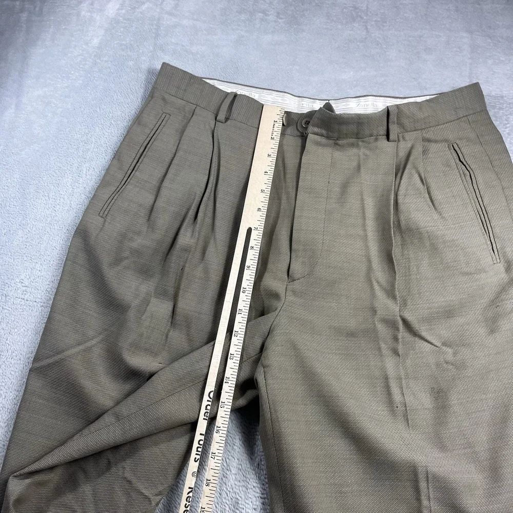Zanella Dress Pants Duncan Mens Size 35 Brown Pleated 100% Wool Cuff Hem Italy